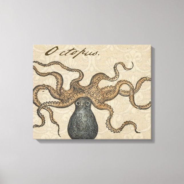 Octopus Kraken Vintage Illustration Canvas Print (Front)