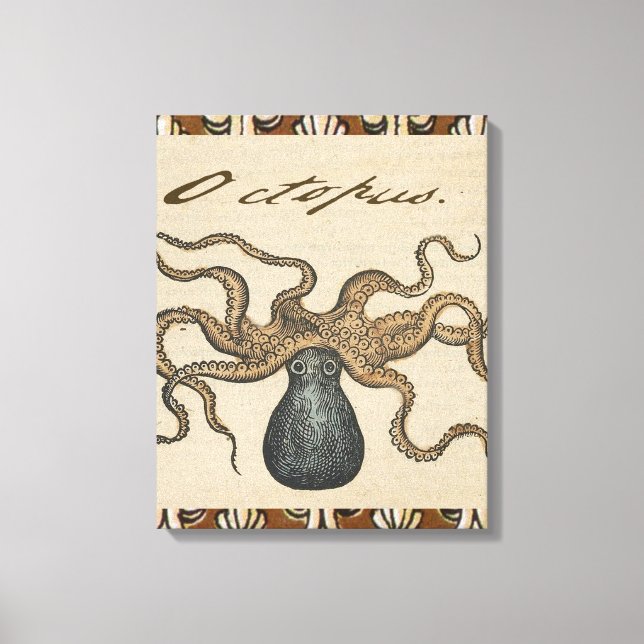 Octopus Kraken Vintage Illustration Canvas Print (Front)