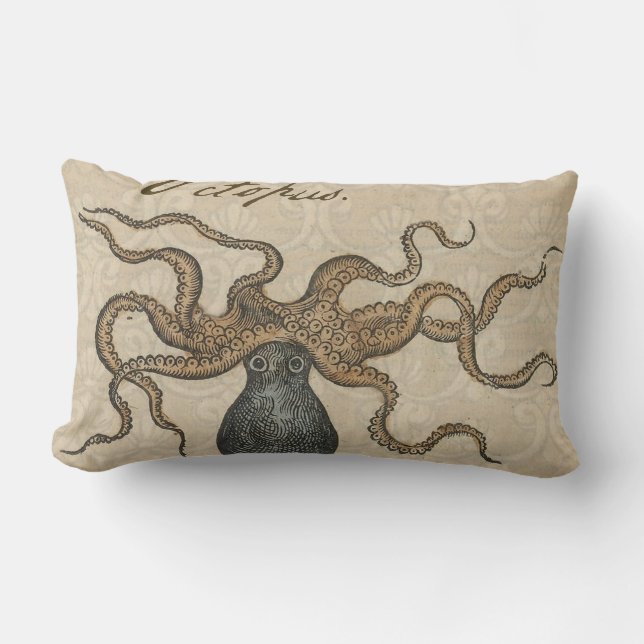 Octopus Kraken Vintage Illustration Lumbar Pillow (Front)