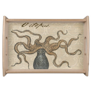 Octopus Kraken Vintage Illustration Serving Tray