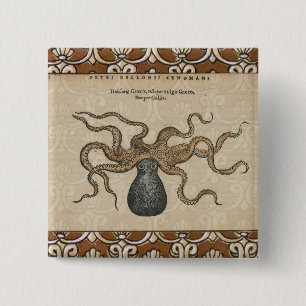 Octopus Kraken vintage Print illustration Art 2 Inch Square Button