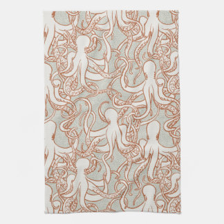 Octopus Line Art | Modern Coastal (Orange & Gray) Kitchen Towel
