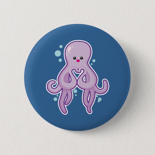 Octopus Loves You 2 Inch Round Button (Front)