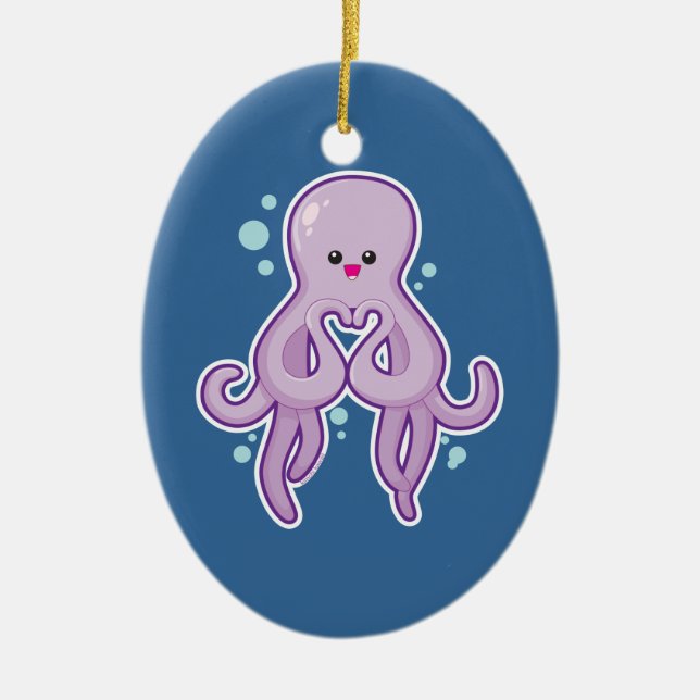 Octopus Loves You Ceramic Ornament (Front)
