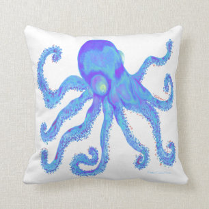 Octopus - Lt Blue Throw Pillow
