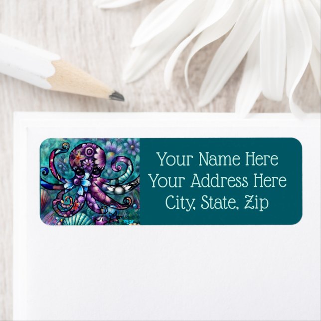 Octopus lunaire Floral Turquoise Purple Bleu Côte (En situation)