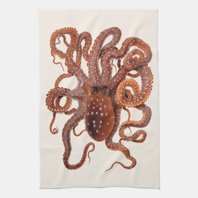 Octopus Macropus, Vintage Marine Aquatic Animals Kitchen Towel (Vertical)
