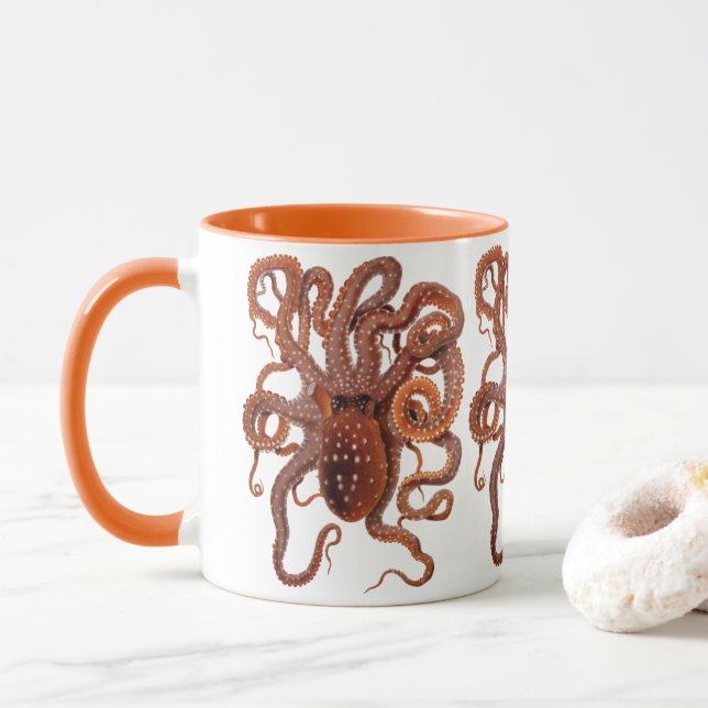 Octopus Macropus, Vintage Marine Aquatic Animals Mug (With Donut)