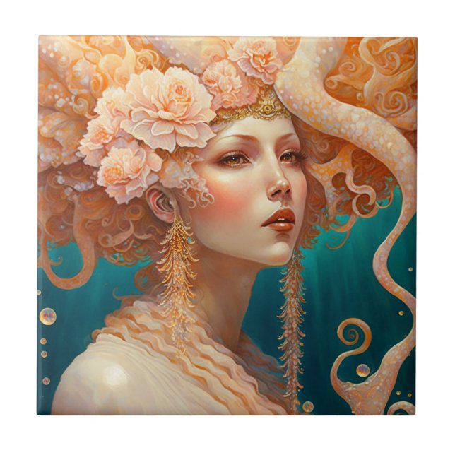 Octopus Mermaid Fantasy Art Tile (Front)