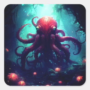 Octopus Mythical Nautical Under the Sea Creatures Square Sticker