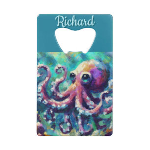 Octopus Nautical Beach Coastal Personalized Credit Card Bottle Opener