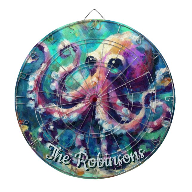 Octopus Nautical Beach Coastal Personalized Dartboard (Front)