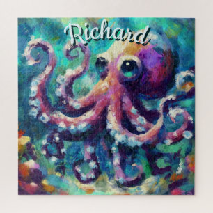 Octopus Nautical Beach Coastal Personalized Jigsaw Puzzle