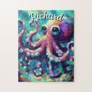 Octopus Nautical Beach Coastal Personalized Jigsaw Puzzle