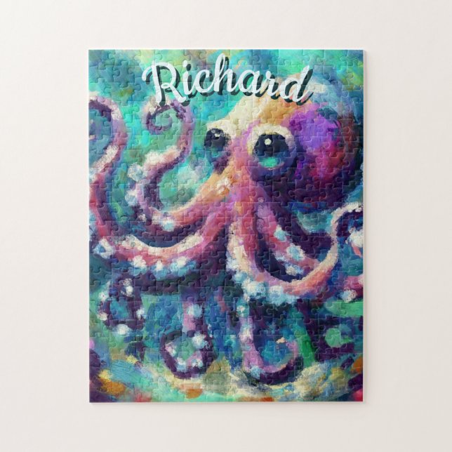 Octopus Nautical Beach Coastal Personalized Jigsaw Puzzle (Vertical)