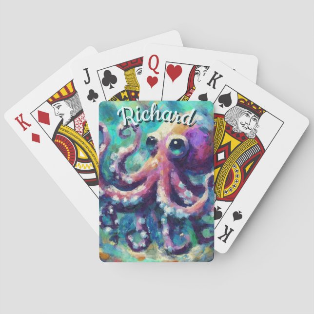 Octopus Nautical Beach Coastal Personalized Playing Cards (Back)