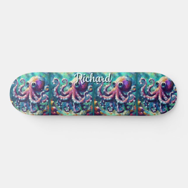 Octopus Nautical Beach Coastal Personalized Skateboard (Horz)