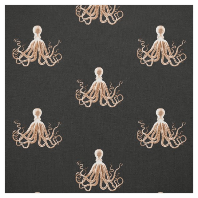 Octopus nautical black fabric (Swatch)