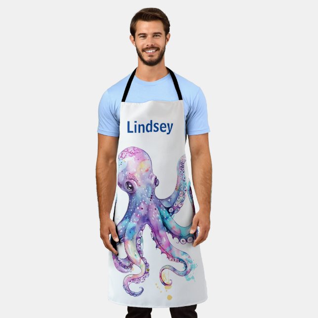 Octopus Nautical Marine Ocean Pink Apron (Worn)