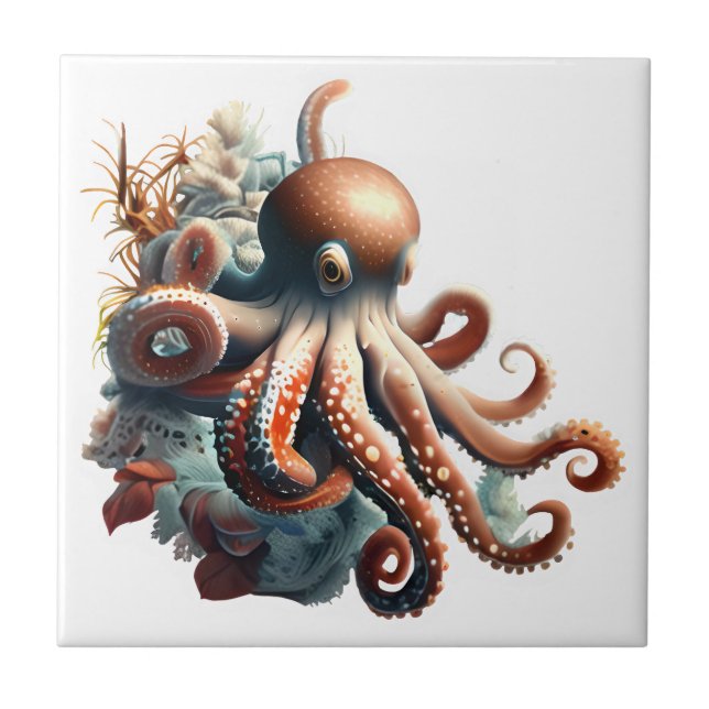 Octopus nautical marine sea creatures chic tile (Front)