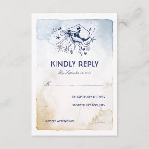 Octopus Nautical Navy Watercolors Wedding RSVP