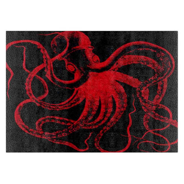 Octopus Nautical Steampunk Vintage Kraken Monster Cutting Board (Front)