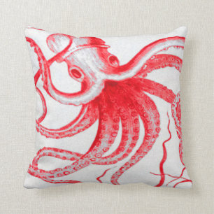 Octopus Nautical Steampunk Vintage Kraken Monster Throw Pillow