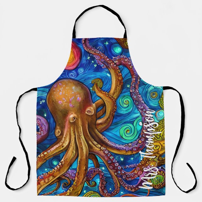 Octopus Ocean Sea Animal Personalized Name Apron (Front)