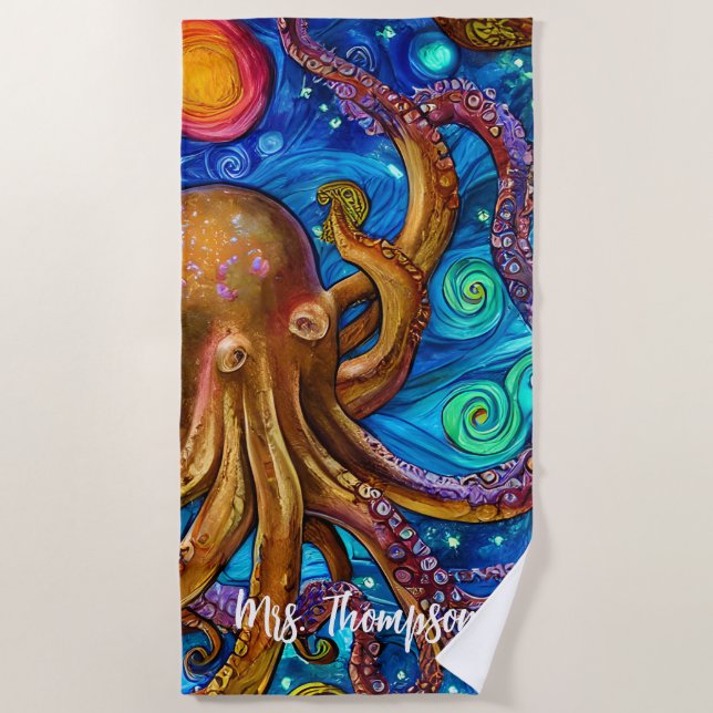 Octopus Ocean Sea Animal Personalized Name Beach Towel (Front)
