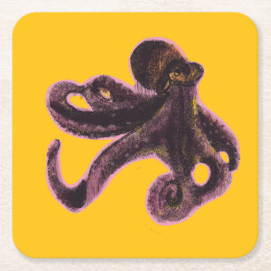 Octopus on balloon square paper coaster