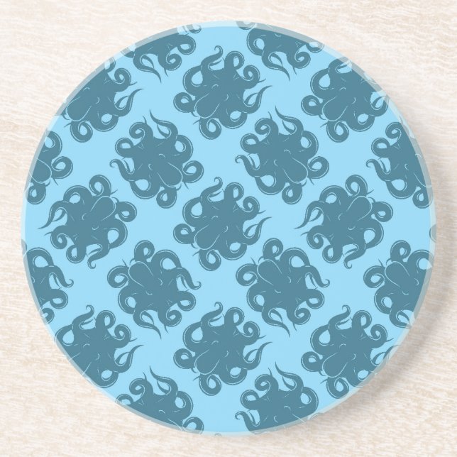 Octopus On Blue Pattern Coaster (Front)