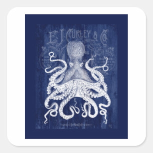 Octopus On Blue Square Sticker