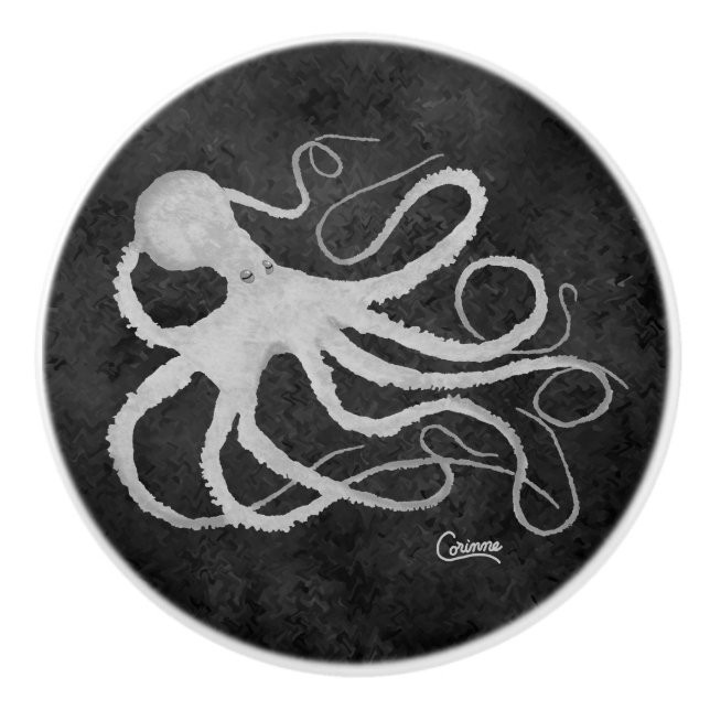 Octopus on Dark Grey L - Knob (Front)