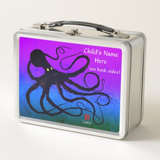 Octopus on Purple, Blue & Green - Retro Lunch Box (Front)