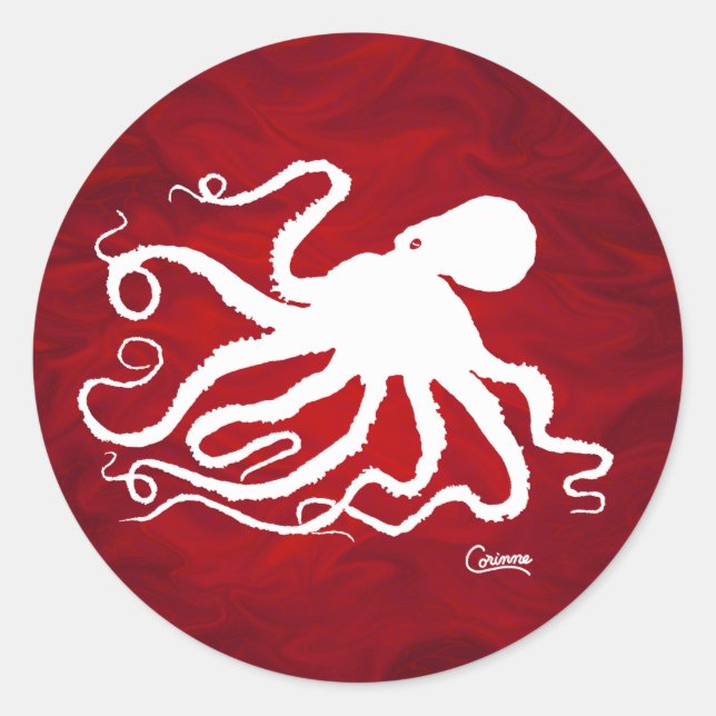 Octopus on Red - Envelope Stickers (Front)