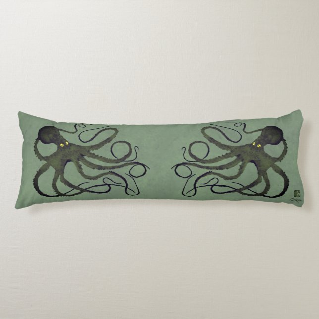 Octopus on Sage Green - Body Pillow (Front)