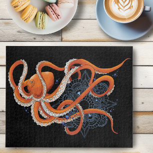 Octopus Orange Mandal Blue Jigsaw Puzzle