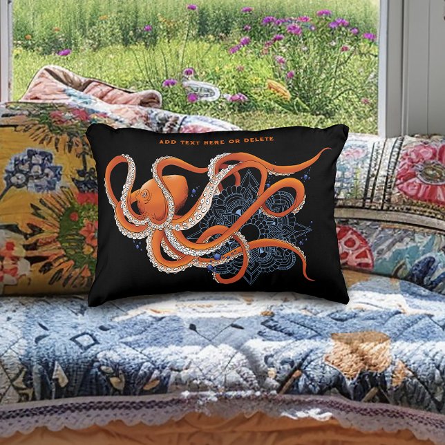 Octopus Orange Mandala Blue Accent Pillow (Creator Uploaded)