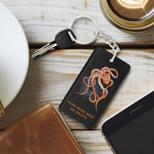 Octopus Orange Mandala Blue Keychain