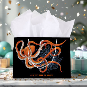 Octopus Orange Mandala Blue Large Gift Bag