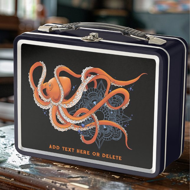 Octopus Orange Mandala Blue Metal Lunch Box (Creator Uploaded)