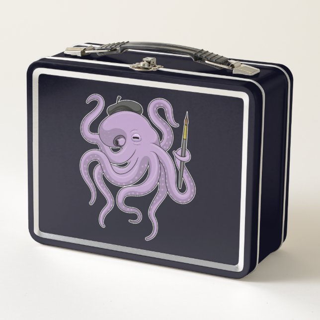 Octopus Painter Paint brush Metal Lunch Box (Front)
