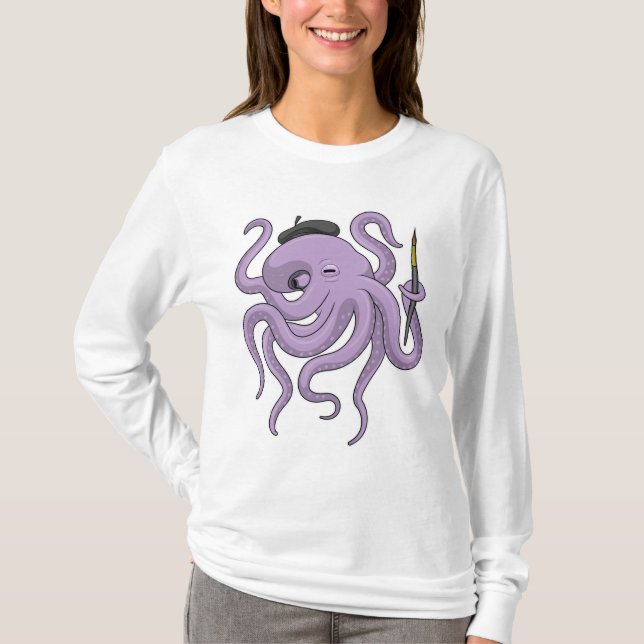 Octopus Painter Paint brush T-Shirt (Front)