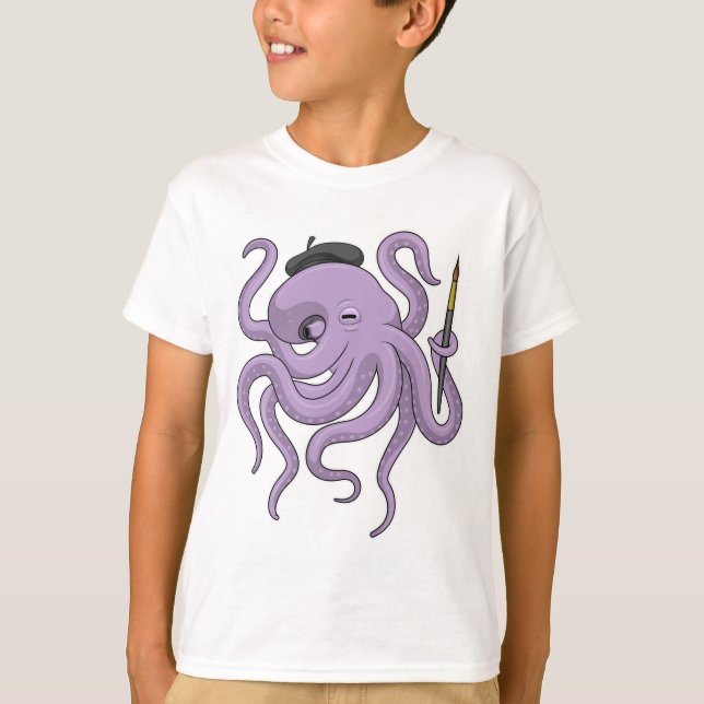 Octopus Painter Paint brush T-Shirt (Front)