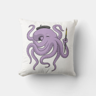 Octopus Painter Paint brush Throw Pillow