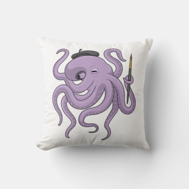 Octopus Painter Paint brush Throw Pillow (Front)