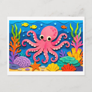 Octopus Paper Cutout Collage Postcard
