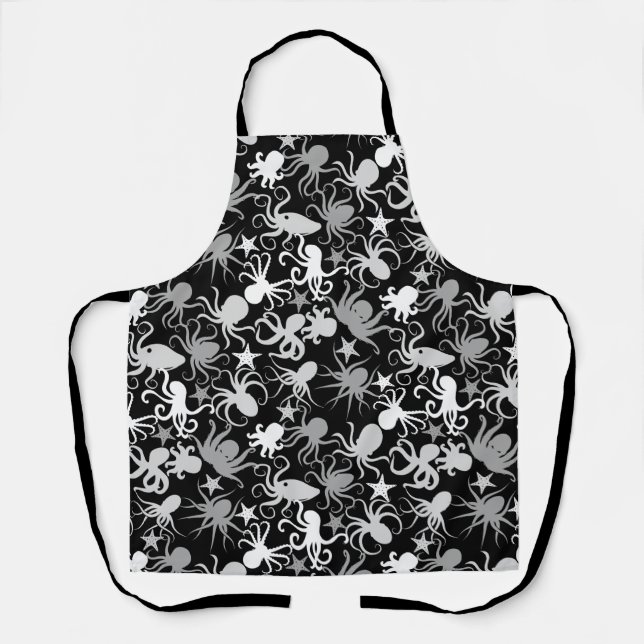 Octopus Pattern.b Black BG Apron (Front)
