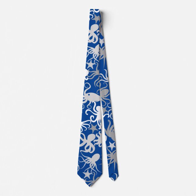 Octopus Pattern.b Blue BG Tie (Front)