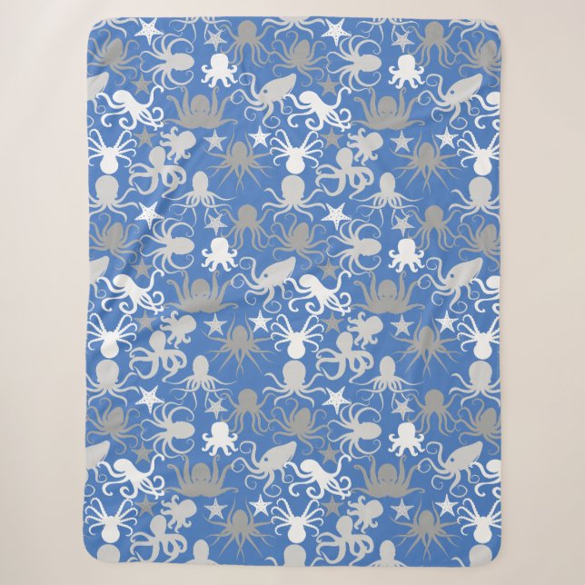 Octopus Pattern.b LBlue BG Sherpa Blanket (Front)